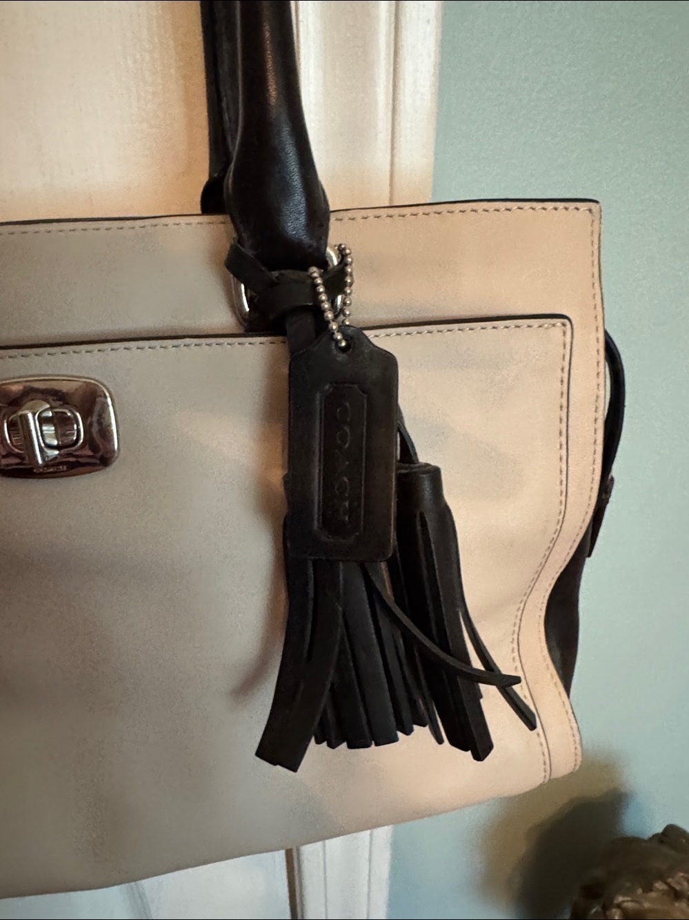 Coach Two-Tone Leather Satchel - Cream and Black - Picture 2 of 6